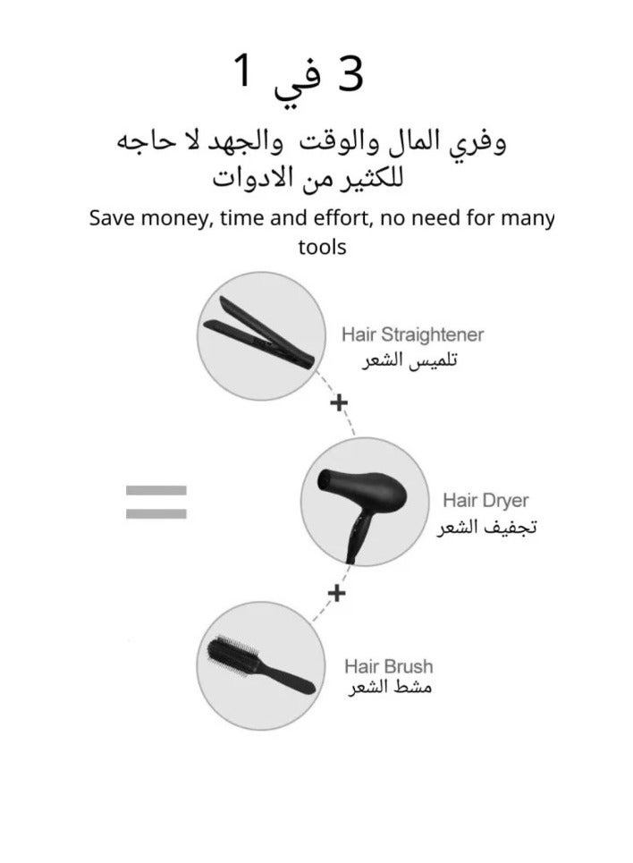 جوسي بيوتي فرشاة شعر احترافية 3 في 1 من جوسي بيوتي – استشوار سراميك + مشط + مجفف بقوة 1300 واط لتنعيم وتجفيف سريع بنتائج صالون التجميل - Image 2